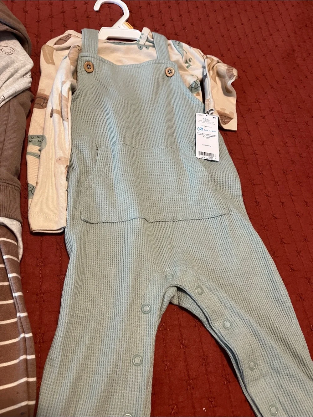 Carter's Green Ribbed Overalls and Brown Hoodie Set (2 outfits NWT) - Picture 4 of 4
